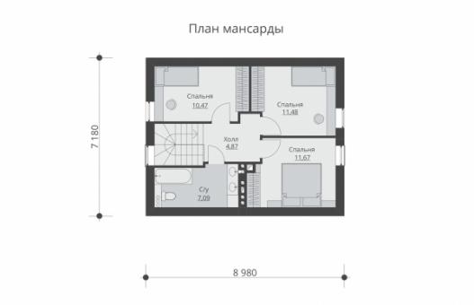 Одноэтажный дом с мансардой и террасой